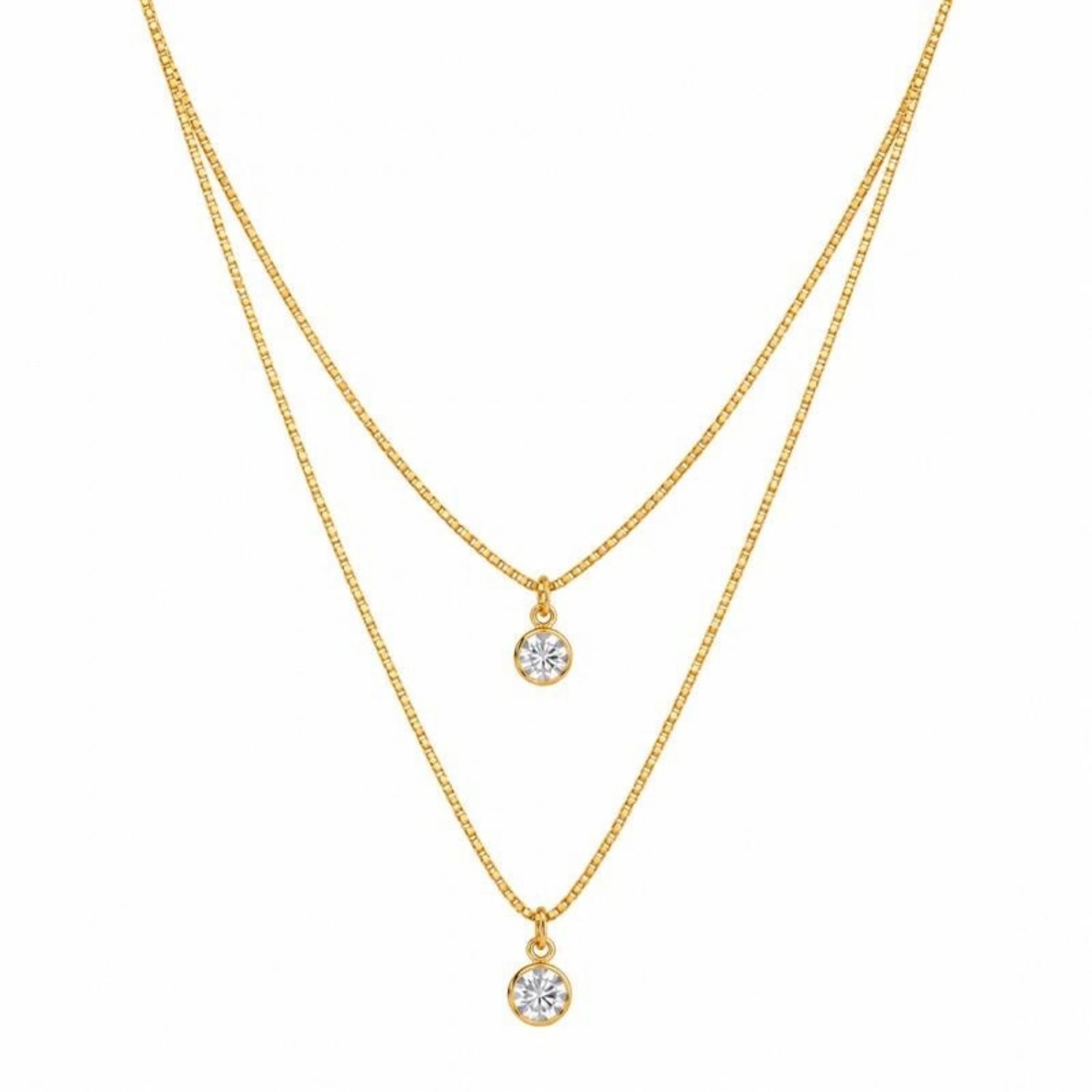 Choker Duplo Ponto de Luz Zircônia Cristal Banhado em Ouro18k