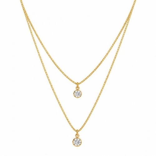Choker Duplo Ponto de Luz Zircônia Cristal Banhado em Ouro18k