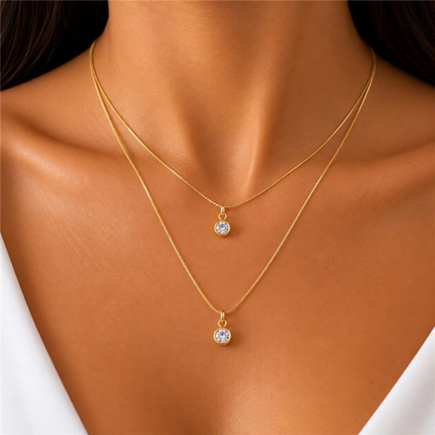 Choker Duplo Ponto de Luz Zircônia Cristal Banhado em Ouro18k