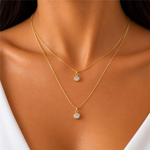 Choker Duplo Ponto de Luz Zircônia Cristal Banhado em Ouro18k