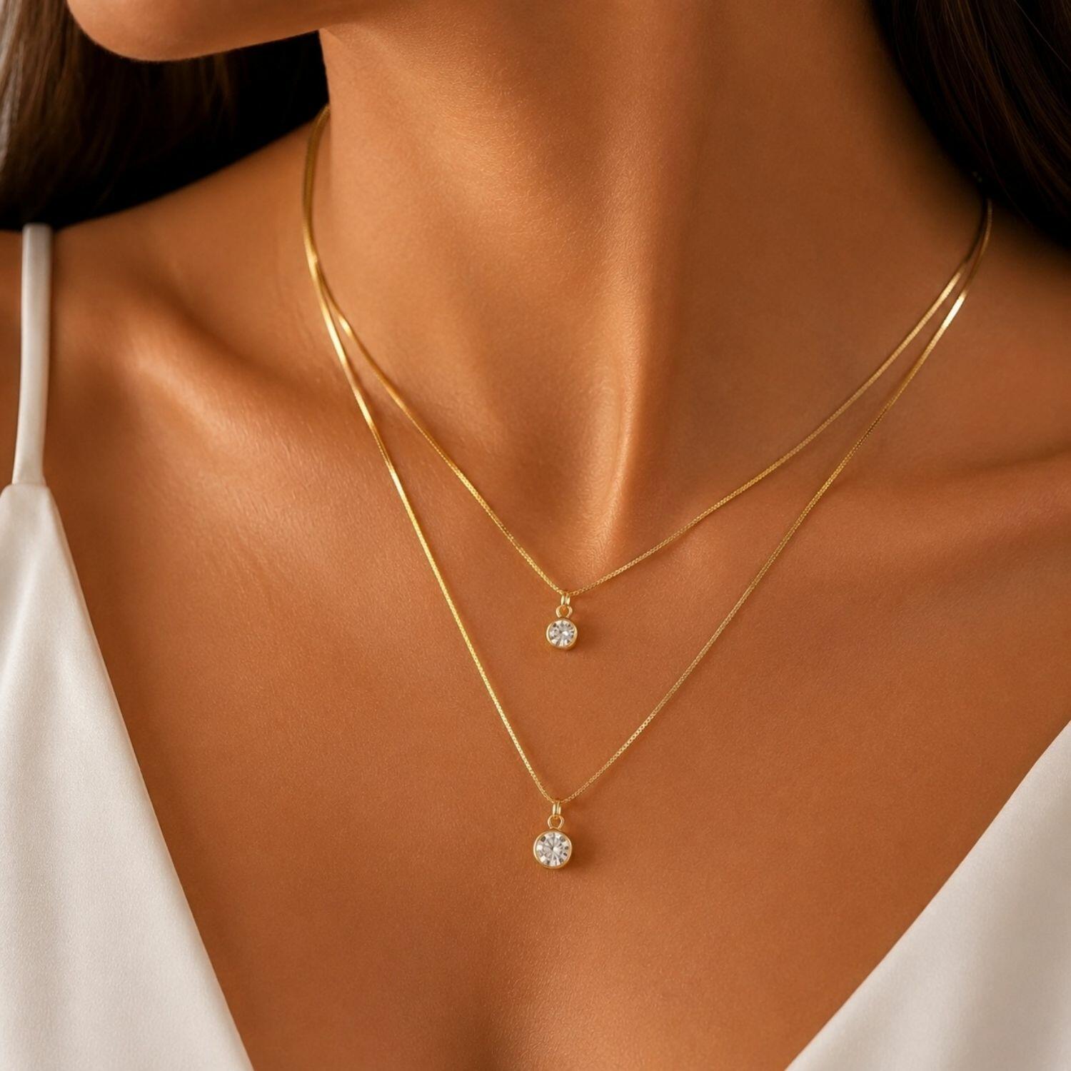 Choker Duplo Ponto de Luz Zircônia Cristal Banhado em Ouro18k