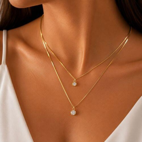 Choker Duplo Ponto de Luz Zircônia Cristal Banhado em Ouro18k