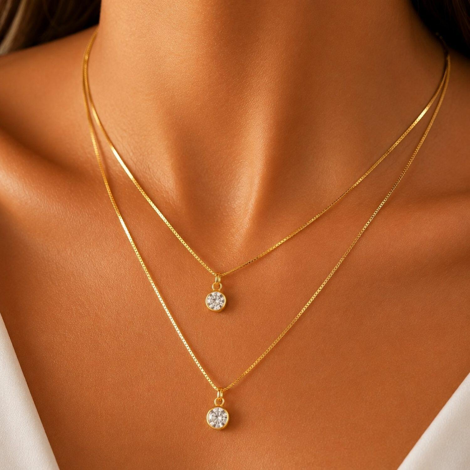 Choker Duplo Ponto de Luz Zircônia Cristal Banhado em Ouro18k