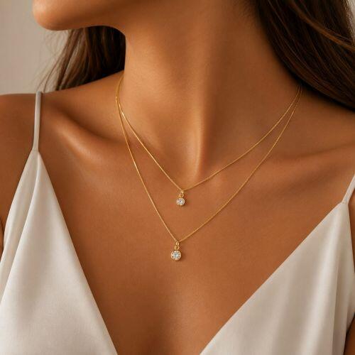 Choker Duplo Ponto de Luz Zircônia Cristal Banhado em Ouro18k