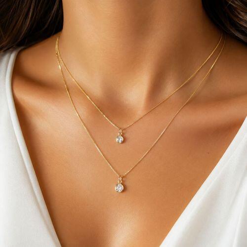 Choker Duplo Ponto de Luz Zircônia Cristal Banhado em Ouro18k