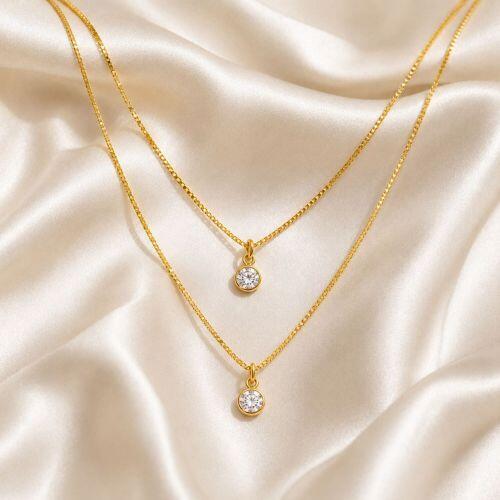 Choker Duplo Ponto de Luz Zircônia Cristal Banhado em Ouro18k