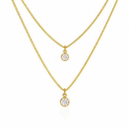 Choker Duplo Ponto de Luz Zirc�nia Cristal Banhado em Ouro18k