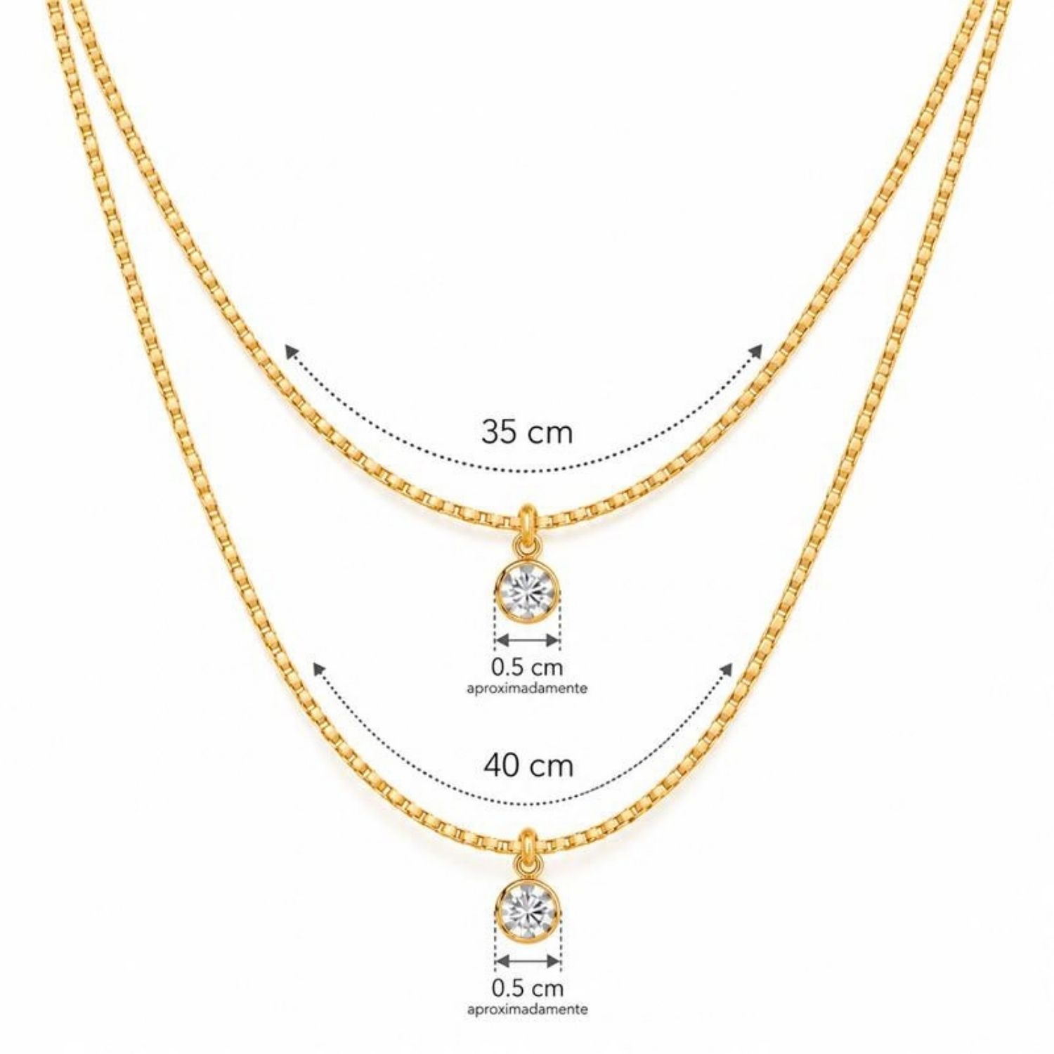 Choker Duplo Ponto de Luz Zircônia Cristal Banhado em Ouro18k