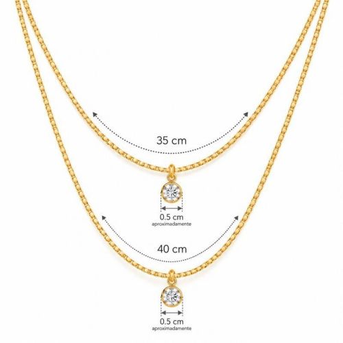 Choker Duplo Ponto de Luz Zircônia Cristal Banhado em Ouro18k
