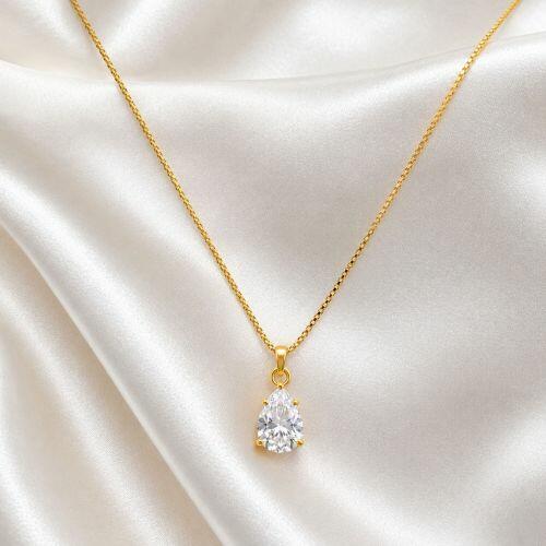Colar Gota 8mm Zircônia Cristal Banhado em Ouro 18K
