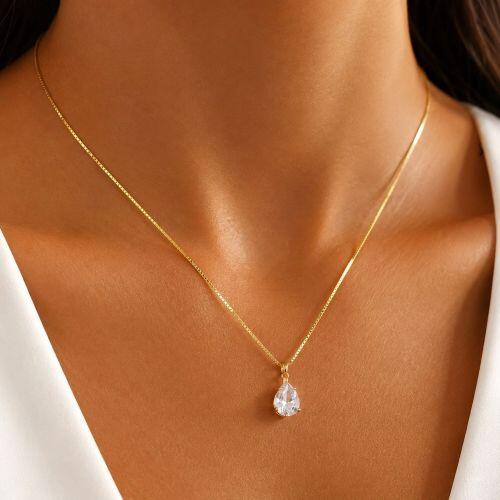 Colar Gota 8mm Zirc�nia Cristal Banhado em Ouro 18K