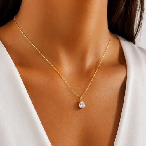 Colar Gota 8mm Zircônia Cristal Banhado em Ouro 18K