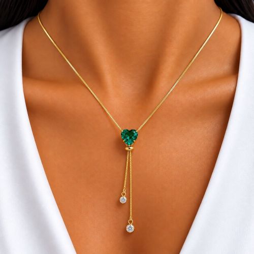 Colar Gravatinha Regul�vel Cora��o Zirc�nia Turmalina Banhado a Ouro