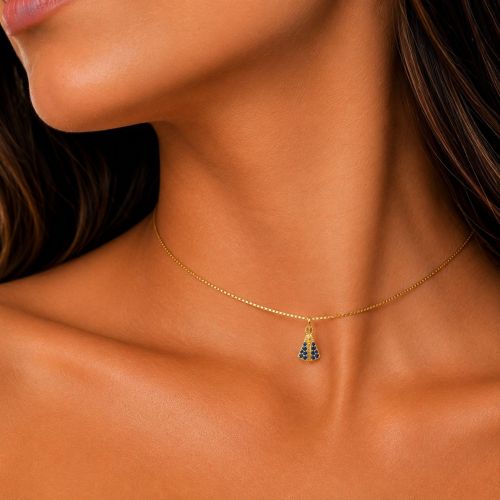 Choker Mini Nossa Senhora Aparecida Micro Zircônia Azul Banhado em Ouro18k
