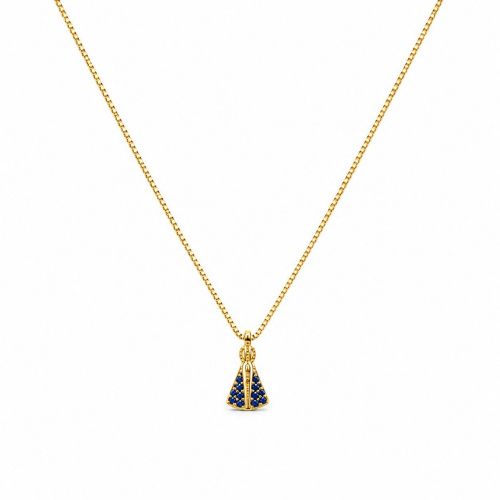 Choker Mini Nossa Senhora Aparecida Micro Zircônia Azul Banhado em Ouro18k