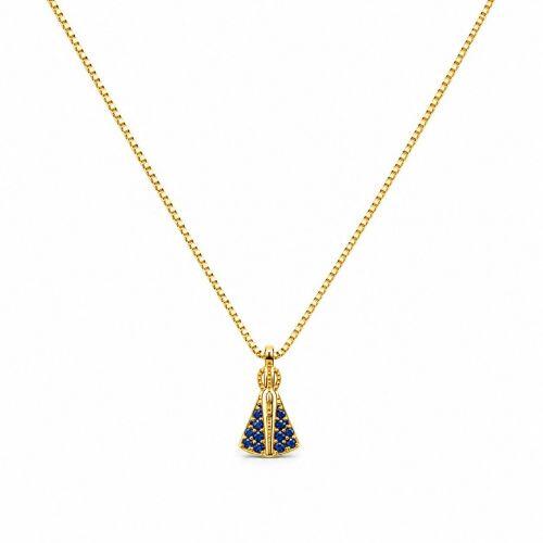 Choker Mini Nossa Senhora Aparecida Micro Zircônia Azul Banhado em Ouro18k
