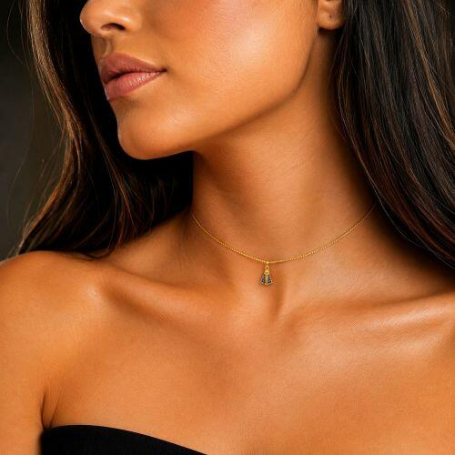 Choker Mini Nossa Senhora Aparecida Micro Zircônia Azul Banhado em Ouro18k