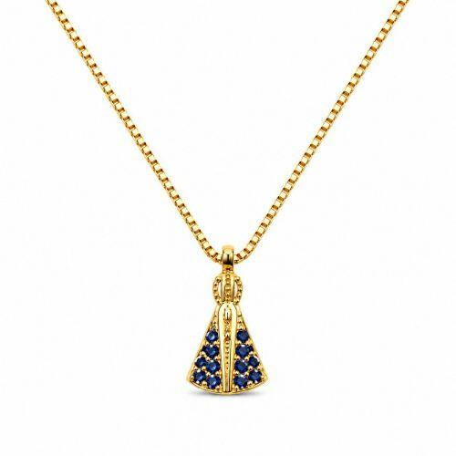 Choker Mini Nossa Senhora Aparecida Micro Zircônia Azul Banhado em Ouro18k