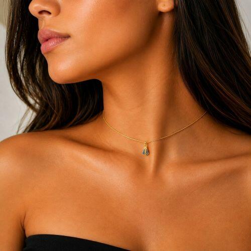Choker Mini Nossa Senhora Aparecida Micro Zircônia Azul Banhado em Ouro18k