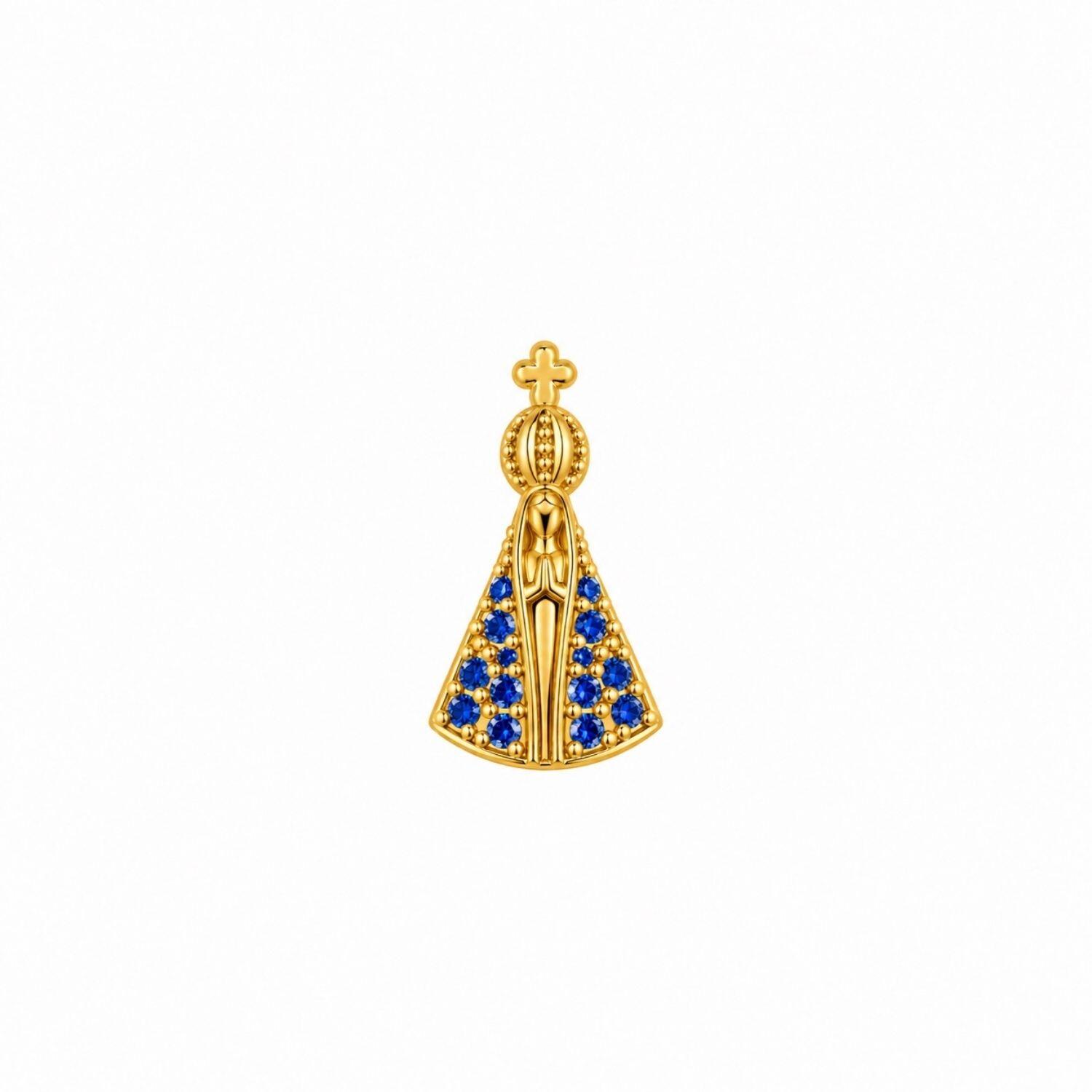 Choker Mini Nossa Senhora Aparecida Micro Zircônia Azul Banhado em Ouro18k