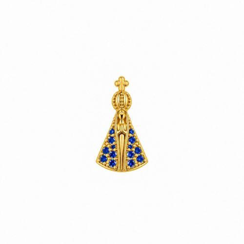 Choker Mini Nossa Senhora Aparecida Micro Zircônia Azul Banhado em Ouro18k