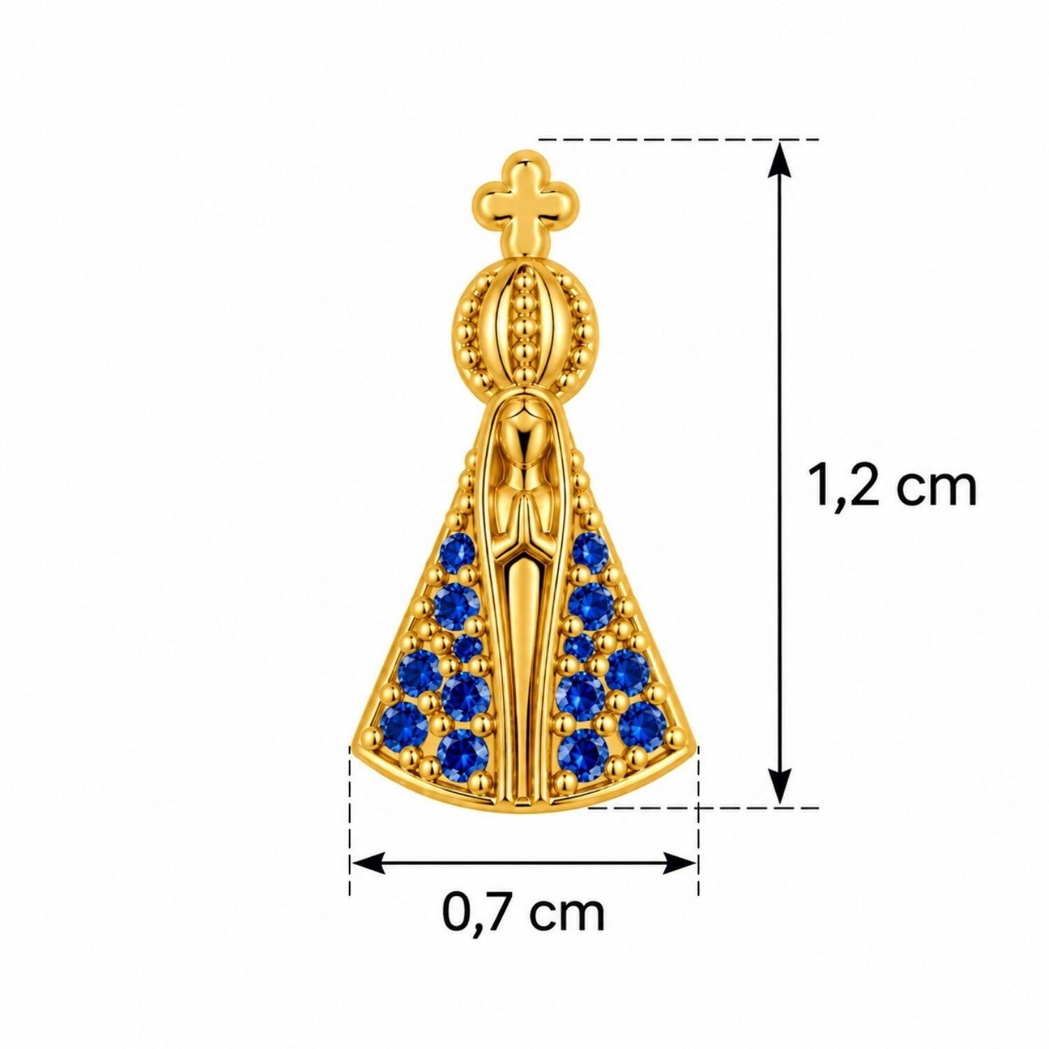 Choker Mini Nossa Senhora Aparecida Micro Zircônia Azul Banhado em Ouro18k