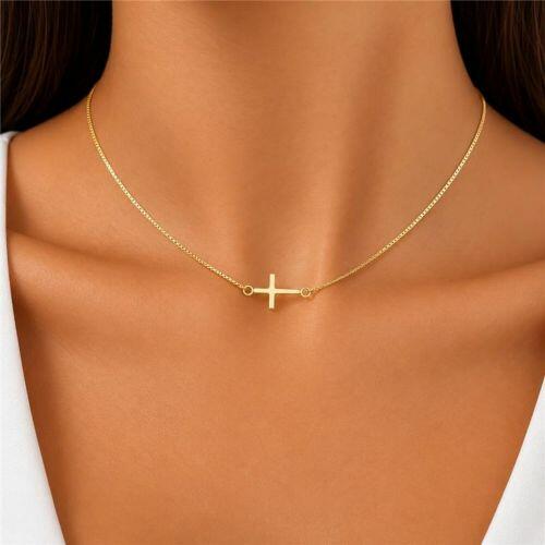 Choker Cruz Deitada Lisa Banhado em Ouro18k