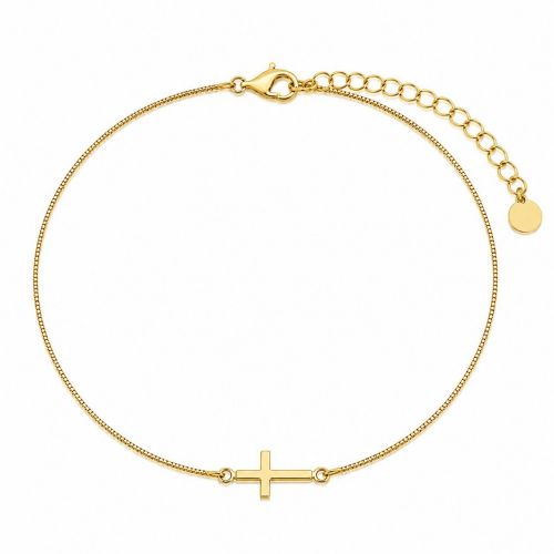 Choker Cruz Deitada Lisa Banhado em Ouro18k
