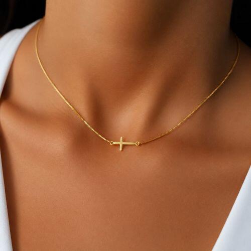 Choker Cruz Deitada Lisa Banhado em Ouro18k