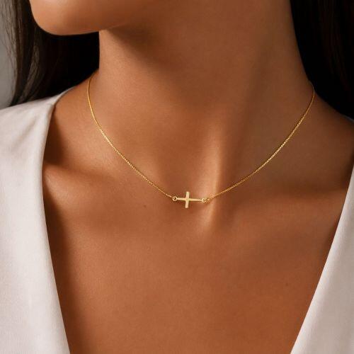 Choker Cruz Deitada Lisa Banhado em Ouro18k