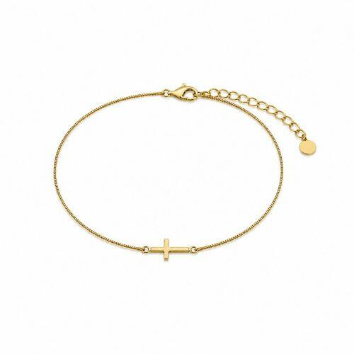 Choker Cruz Deitada Lisa Banhado em Ouro18k