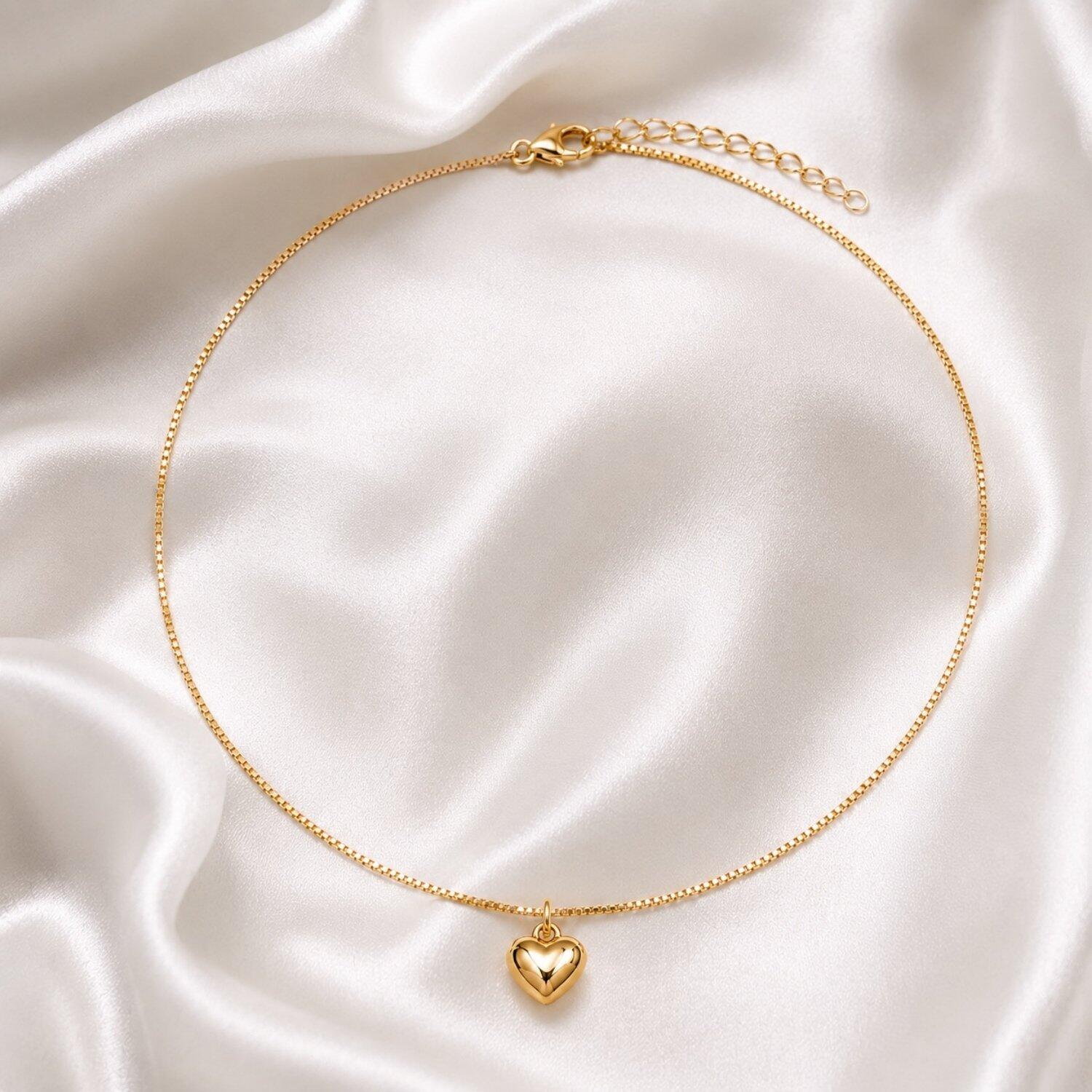 Choker Coração Liso Banhado em Ouro18k