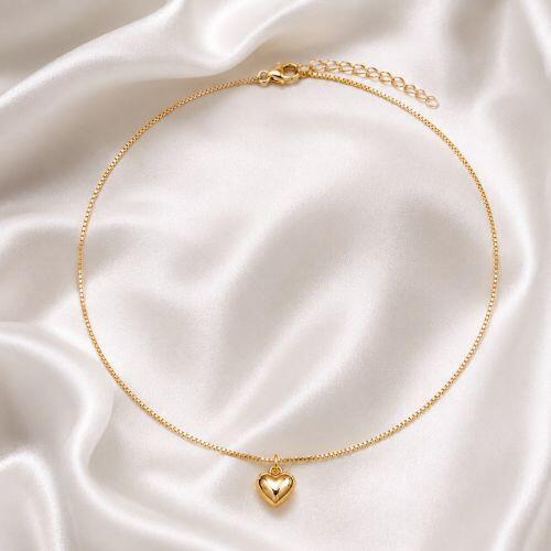 Choker Coração Liso Banhado em Ouro18k