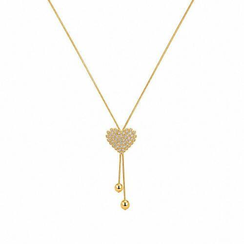 Colar Gravatinha Fixa com Zircônia Cristal Banhado em Ouro18k