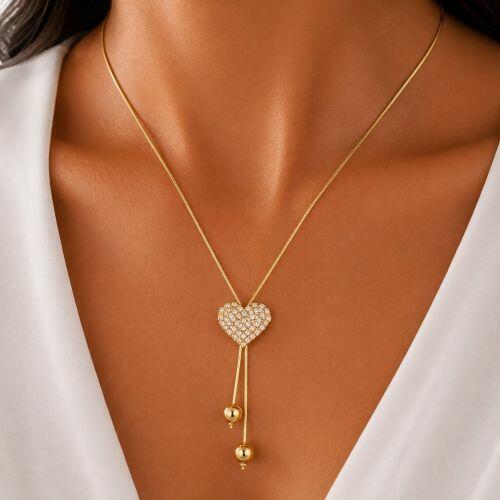 Colar Gravatinha Fixa com Zirc�nia Cristal Banhado em Ouro18k
