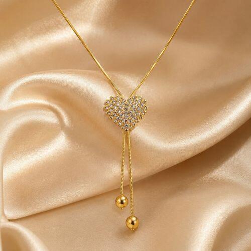 Colar Gravatinha Fixa com Zircônia Cristal Banhado em Ouro18k