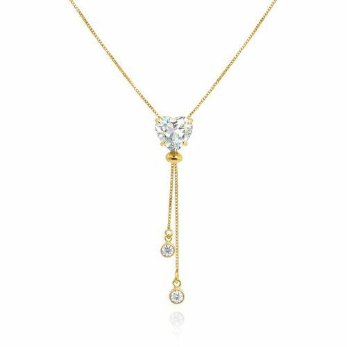 Colar Gravatinha Regul�vel Cora��o Zirc�nia Cristal Banhado em Ouro18k