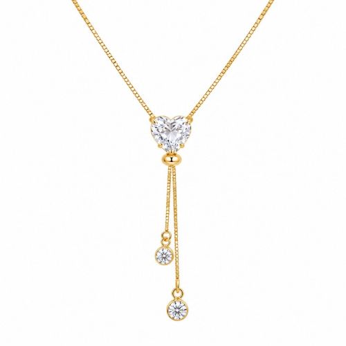 Colar Gravatinha Regul�vel Cora��o Zirc�nia Cristal Banhado em Ouro18k