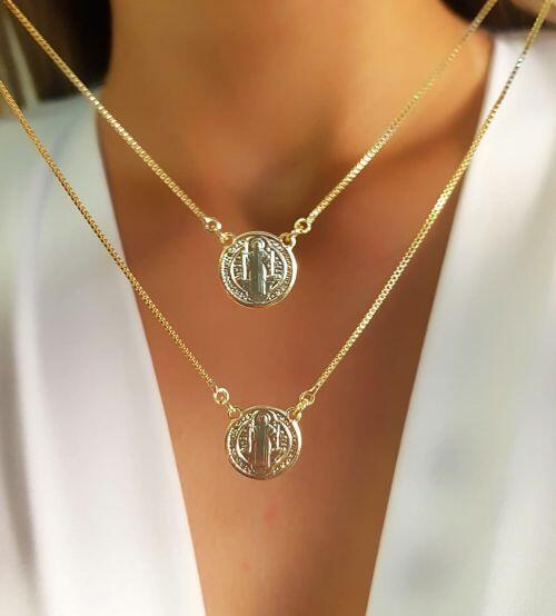 Escapul�rio S�o Bento 1.2 cm Banhado em Ouro18k