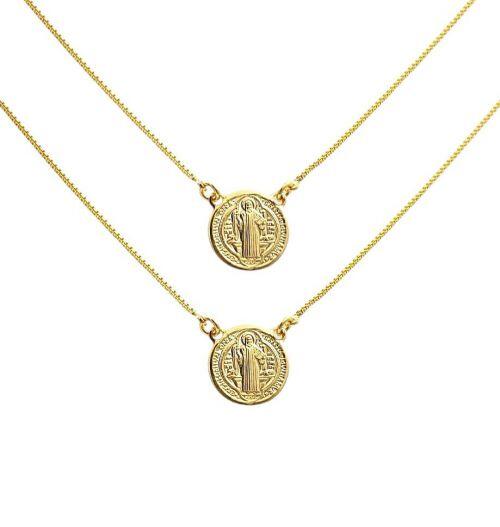 Escapul�rio S�o Bento 1.2 cm Banhado em Ouro18k