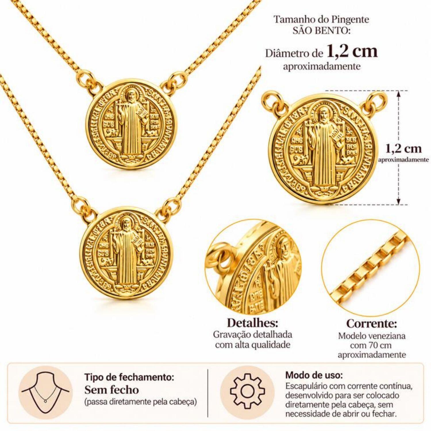Escapulário São Bento 1.2 cm Banhado em Ouro18k