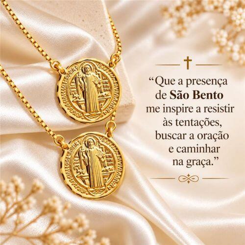 Escapulário São Bento 1.2 cm Banhado em Ouro18k