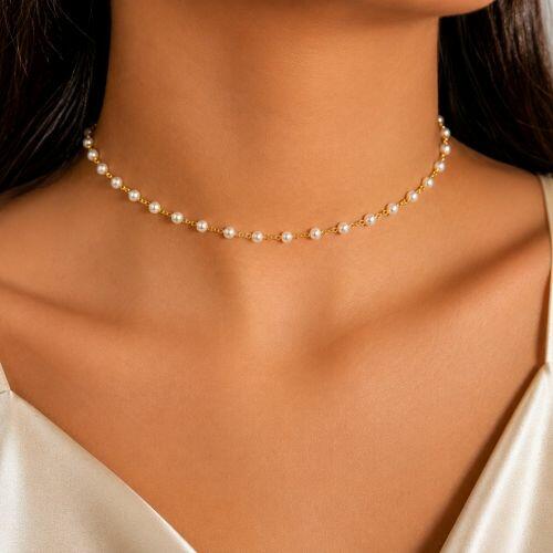 Choker Mini Bola em Pérola banhado a Ouro