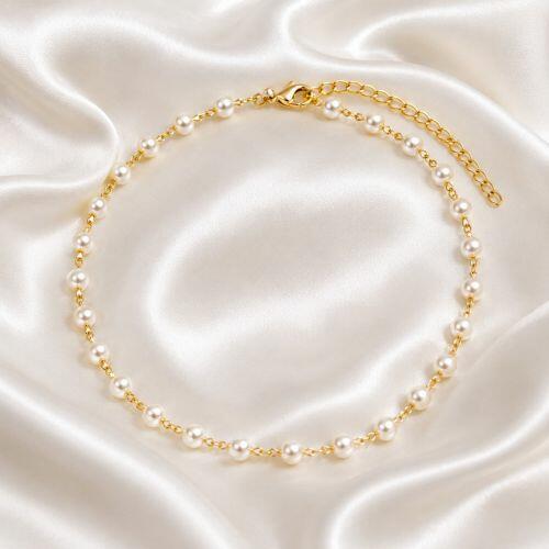 Choker Mini Bola em Pérola banhado a Ouro