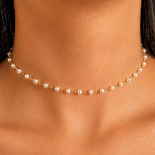 Choker Mini Bola em P�rola banhado a Ouro