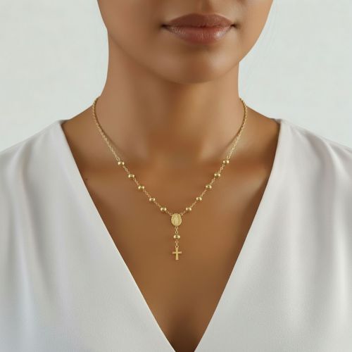 Colar Terço Nossa Senhora Milagrosa Frente e Verso Banhado em Ouro 18K