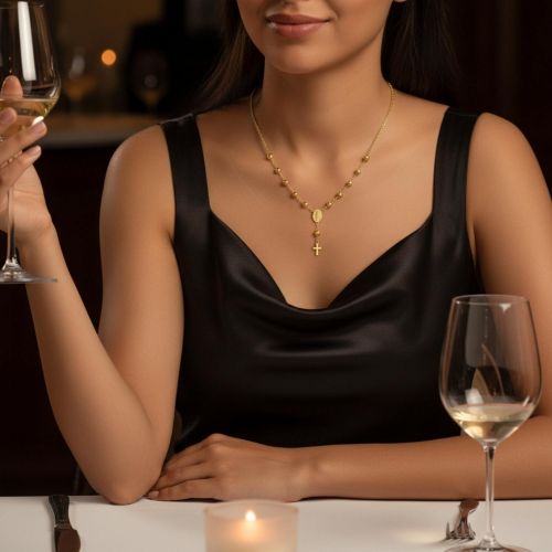 Colar Terço Nossa Senhora Milagrosa Frente e Verso Banhado em Ouro 18K