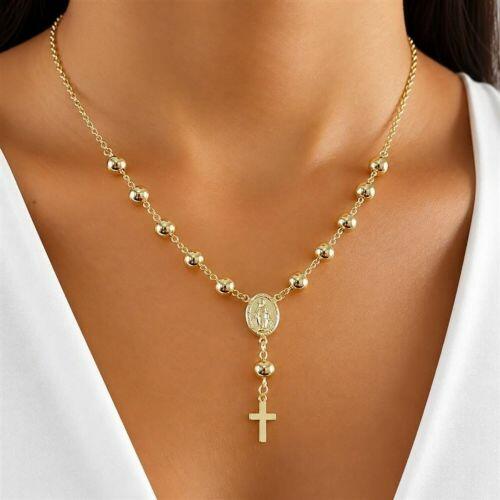 Colar Ter�o Nossa Senhora Milagrosa Frente e Verso Banhado em Ouro 18K