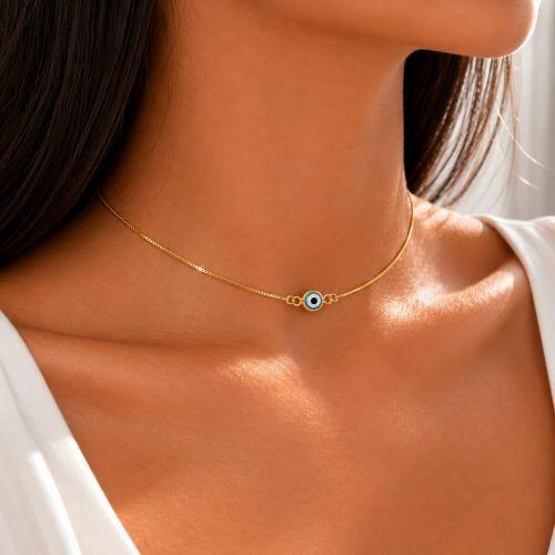 Choker Mini Olho Grego Azul Banhado a Ouro
