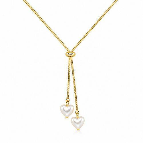 Colar Gravatinha Cora��es em P�rola Banhado em Ouro18k